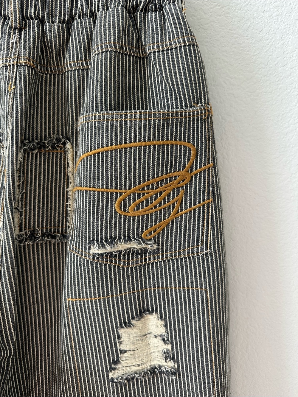 Jaded Gypsy On The Road Crop Striped Denim Patchwork Jean Pants SZ S/M - Picture 6 of 6